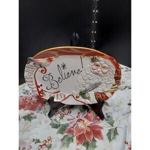 Fitz and Floyd Santa Believe Plate Holiday Christmas Tray in box